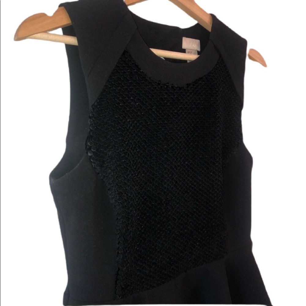 H&M Black Velvet & Sequence Top with Cutout back. Size 6